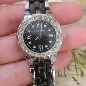Vintage Watches Anne Klein Black Dial Crystal Bezel Watch Two-Tone Bracelet